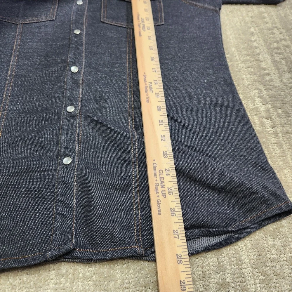 Denim & Co Pearl Snap Shirt Women Large Soft‎ Stretch Denim Dark Cowgirl Rodeo